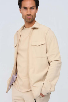 BEIGE FIELD ZIP OVERSHIRT
