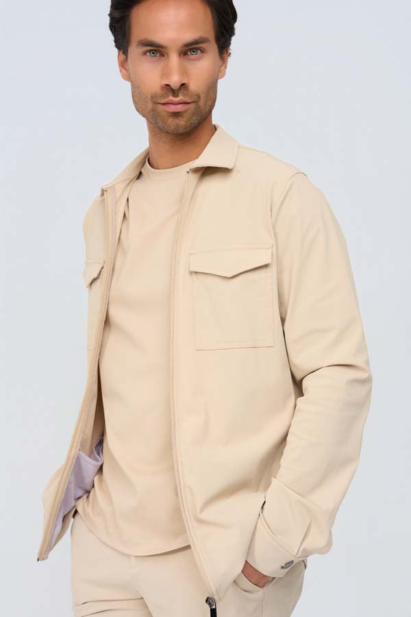 BEIGE FIELD ZIP OVERSHIRT