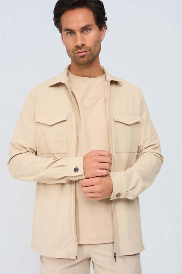 BEIGE FIELD ZIP OVERSHIRT