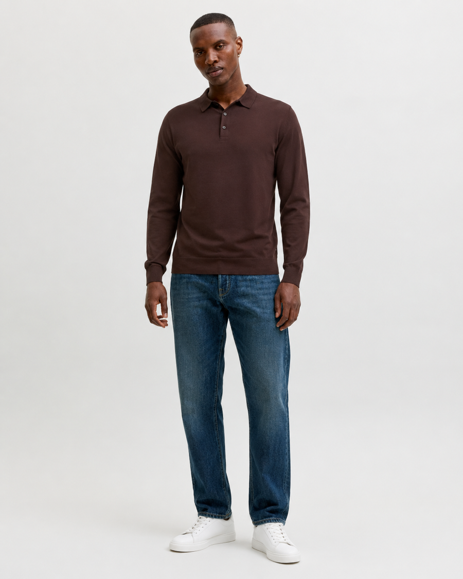 LONG SLEEVE POLO – Espresso