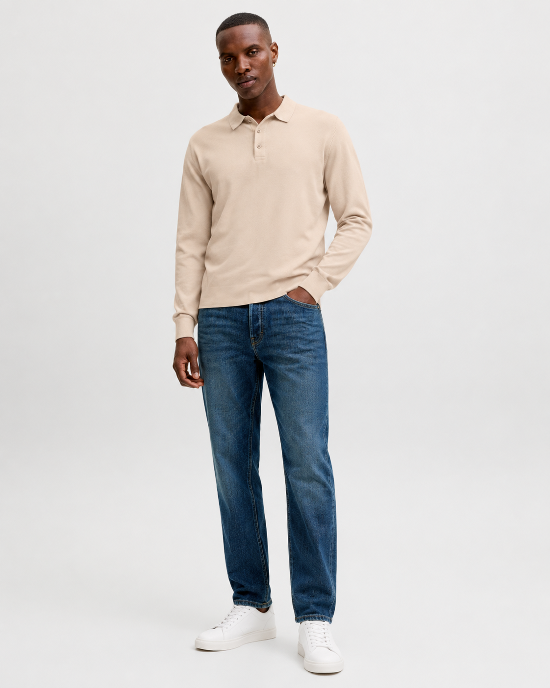 LONG SLEEVE POLO – Beige