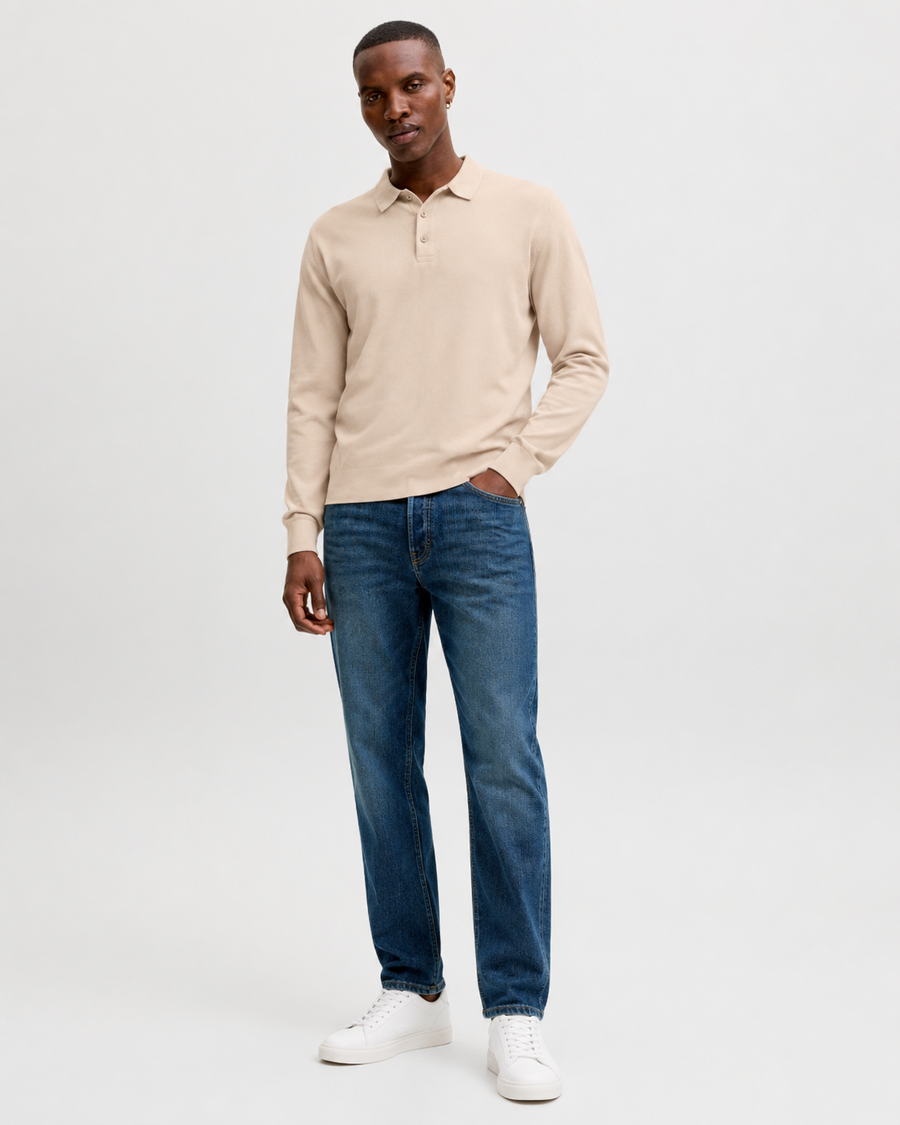LONG SLEEVE POLO – Beige
