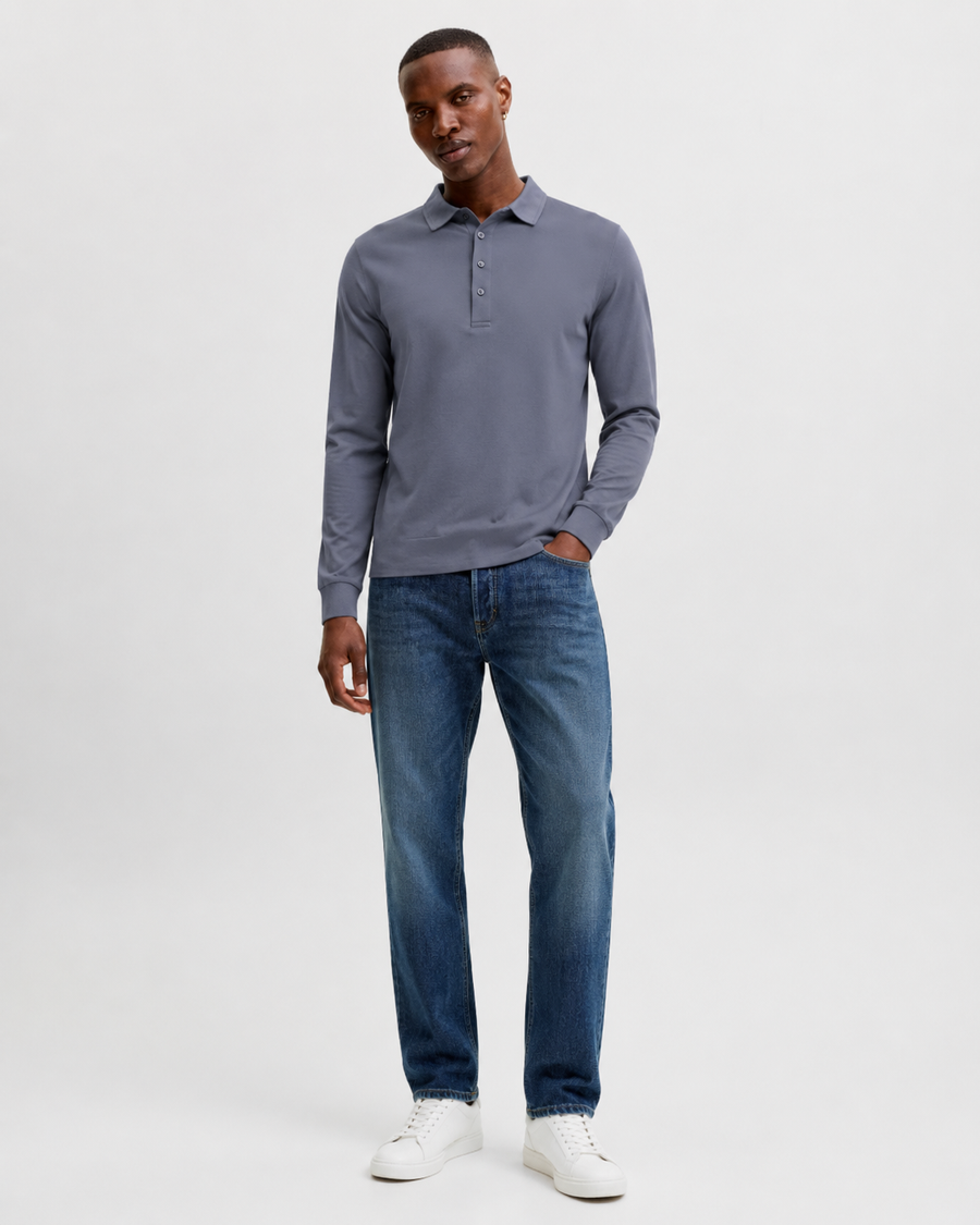 LONG SLEEVE POLO – CLOUD BLUE