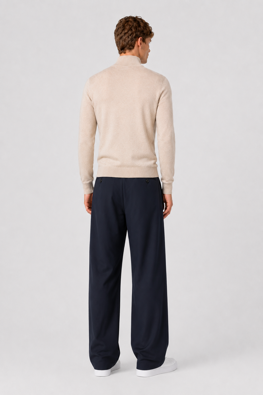 Quarter ZIP ESSENTIAL SWEATER - BEIGE