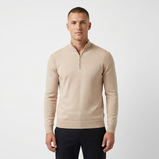 Quarter ZIP ESSENTIAL SWEATER - BEIGE